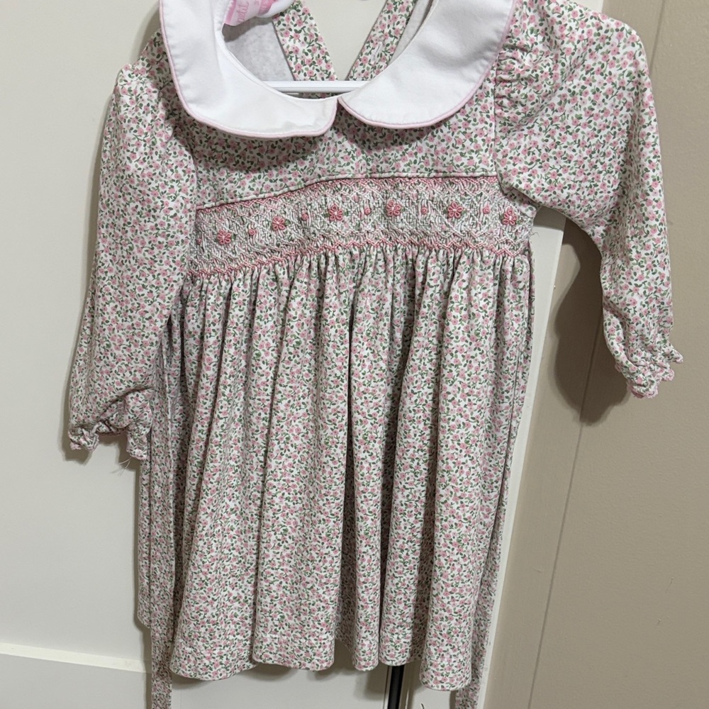 Charming Pink Floral Kids Blouse with White Collar